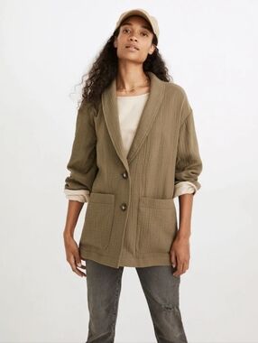 MADEWELL Lightspun Dorset Blazer In Cotton Gauze Pockets Green Size M